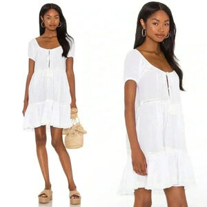 Lovers and Friends Aviana White Cotton Crochet Trim Mini Dress $178 Size S Small